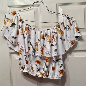 Off the shoulder white flowery crop top